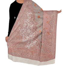 Load image into Gallery viewer, Sanskriti New Scarf Embroidered Poly Wool Indian Shawl White Woven Work Stole
