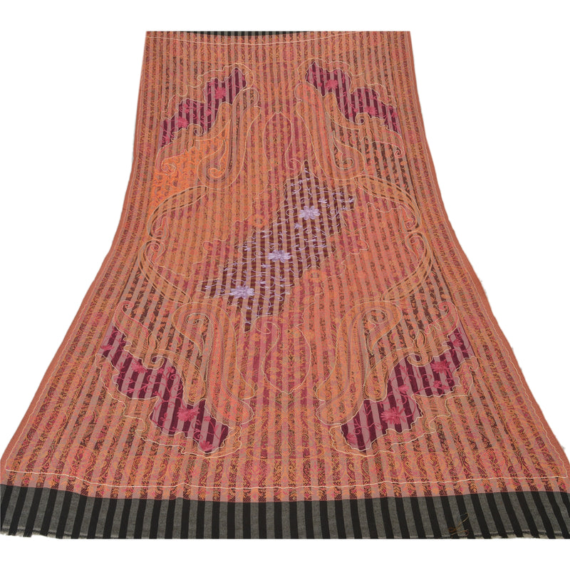 Sanskriti Ny broderet polyuld indisk sjal Aari Work Peach Stole Floral