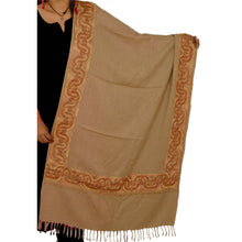 Load image into Gallery viewer, Hand Embroidered Woolen Shawl Brown Ari Work Stole
