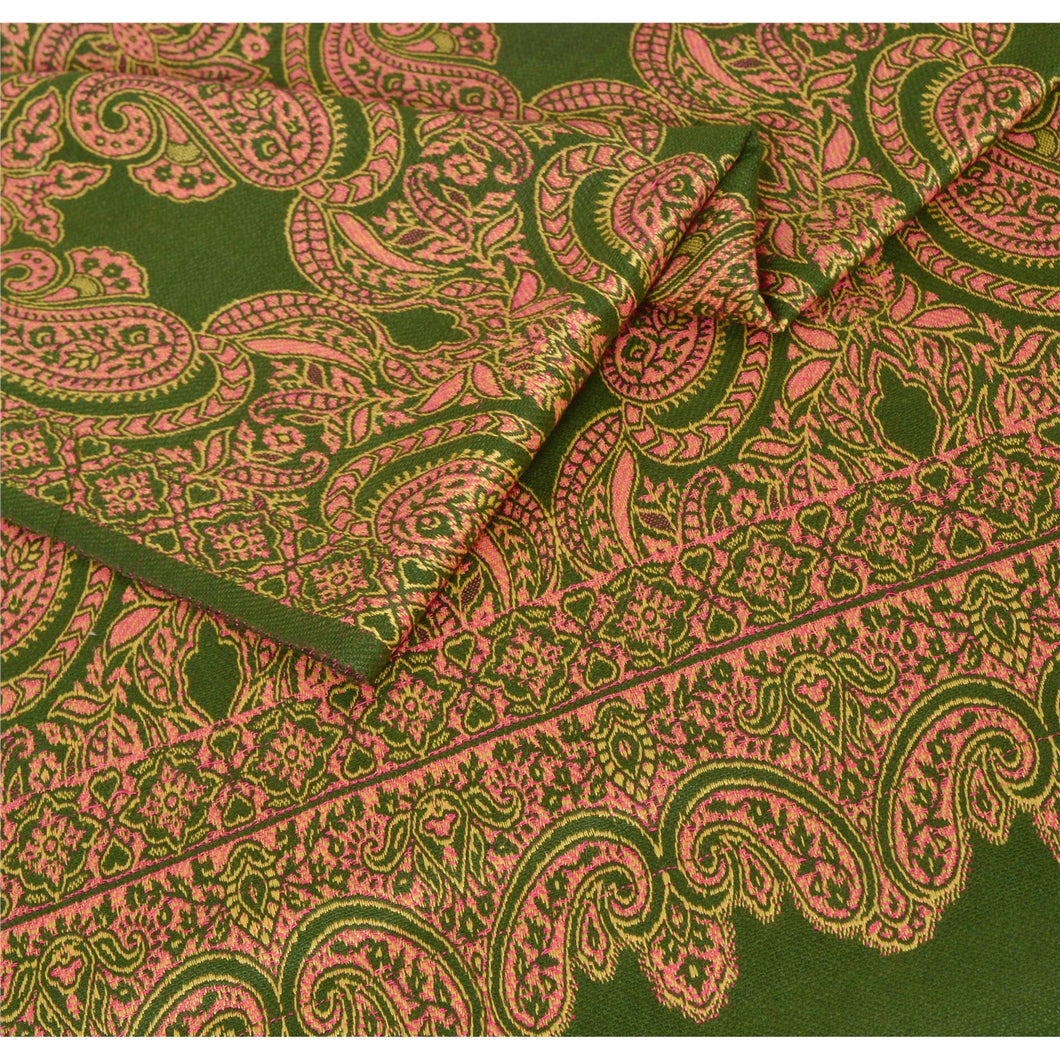 Sanskriti Vintage Green Woolen Shawl Hand Embroidered Woven Stole/Scarf/Hijab