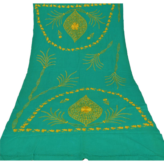 Sanskriti Vintage Green Woolen Shawl Hand Embroidered Aari Stole/Scarf/Hijab