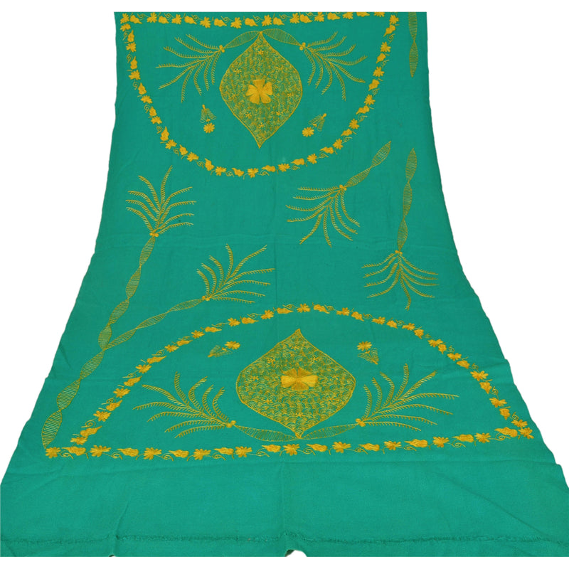 Sanskriti Vintage Green Woolen Shawl Hand Embroidered Aari Stole/Scarf/Hijab