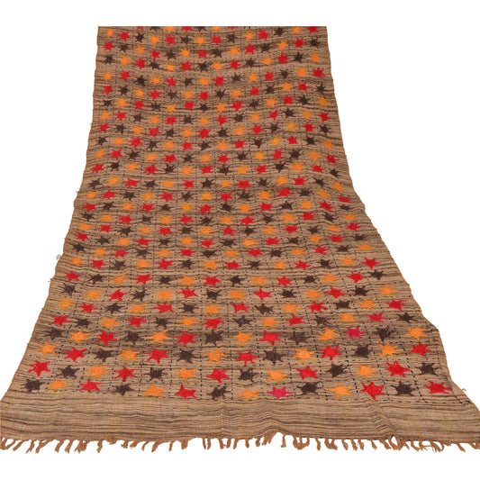 Sanskriti Vintage Brown Woolen Shawl Handloom Woven Soft Stole Hijab Scarf