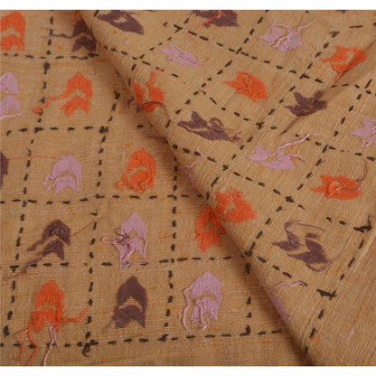 Sanskriti Vintage Cream 100% Pure Handloom Shawl Hand Embroidered Woven Stole Scarf