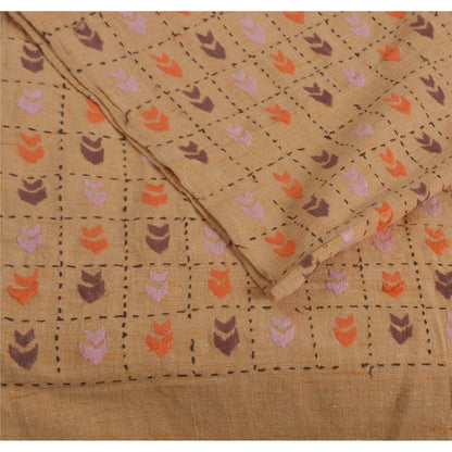 Sanskriti Vintage Cream 100% Pure Handloom Shawl Hand Embroidered Woven Stole Scarf