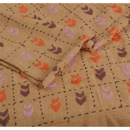 Sanskriti Vintage Cream 100% Pure Handloom Shawl Hand Embroidered Woven Stole Scarf