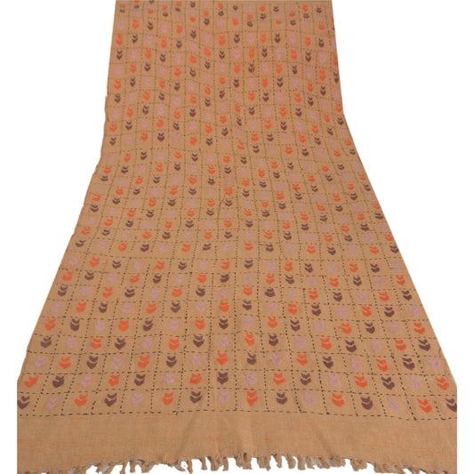 Sanskriti Vintage Cream 100% Pure Handloom Shawl Hand Embroidered Woven Stole Scarf