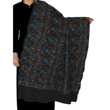 Load image into Gallery viewer, Sanskriti Vintage Black Hand Embroidered Woolen Shawl Kantha Work Stole Scarf
