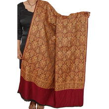 Load image into Gallery viewer, Sanskriti Vintage Red Woolen Shawl Woven Work Long Stole Soft Scarf Floral
