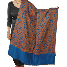 Load image into Gallery viewer, Sanskriti Vintage Blue Woolen Shawl Woven Work Long Stole Soft Scarf Floral
