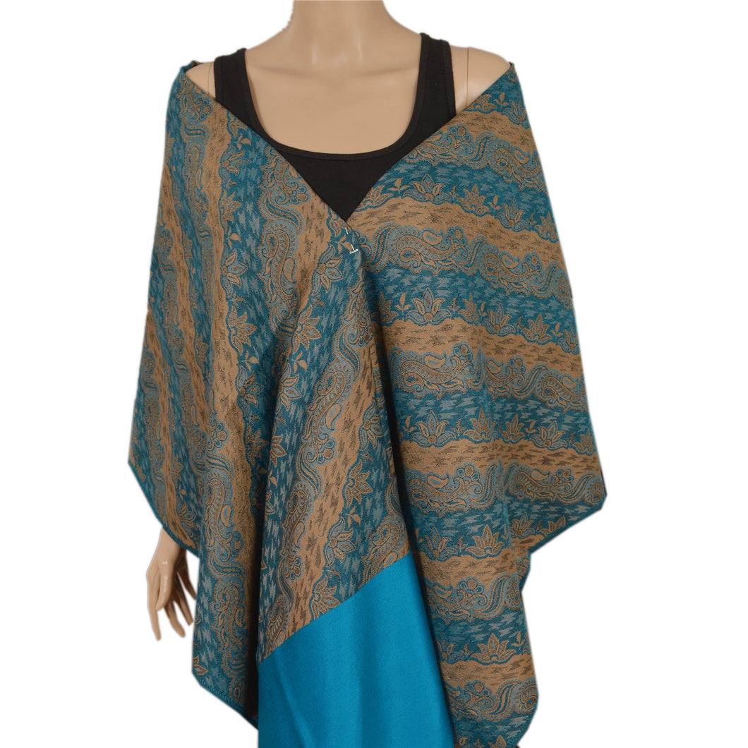 Sanskriti Vintage Blue Viscose Shawl Woven Work Long Stole Soft Scarf Floral