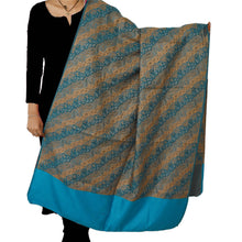 Load image into Gallery viewer, Sanskriti Vintage Blue Viscose Shawl Woven Work Long Stole Soft Scarf Floral
