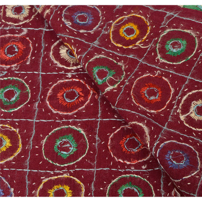 Sanskriti Vintage Red Cotton Shawl Kutch Work Long Stole Scarf Floral Mirror