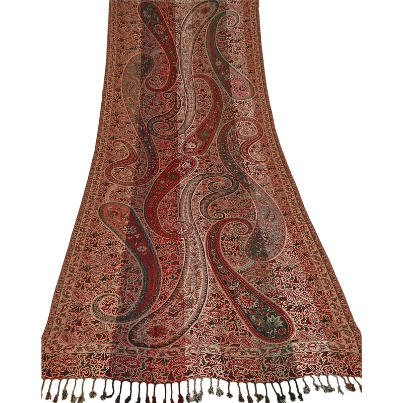Sanskriti Vintage New Multi Viscose Jamavar Shawl Woven Work Long Stole Soft upholstery fabric