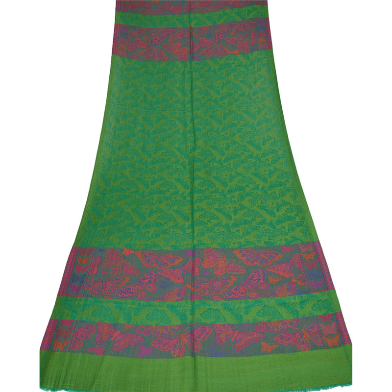 Sanskriti New Green Viscose Butterfly Palla Shawl Woven Stole Soft Long Scarf