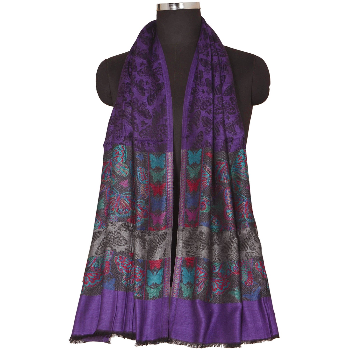 Sanskriti Vintage New Purple Shawl Viscose Butterfly Palla Woven Long Stole Warm Scarf