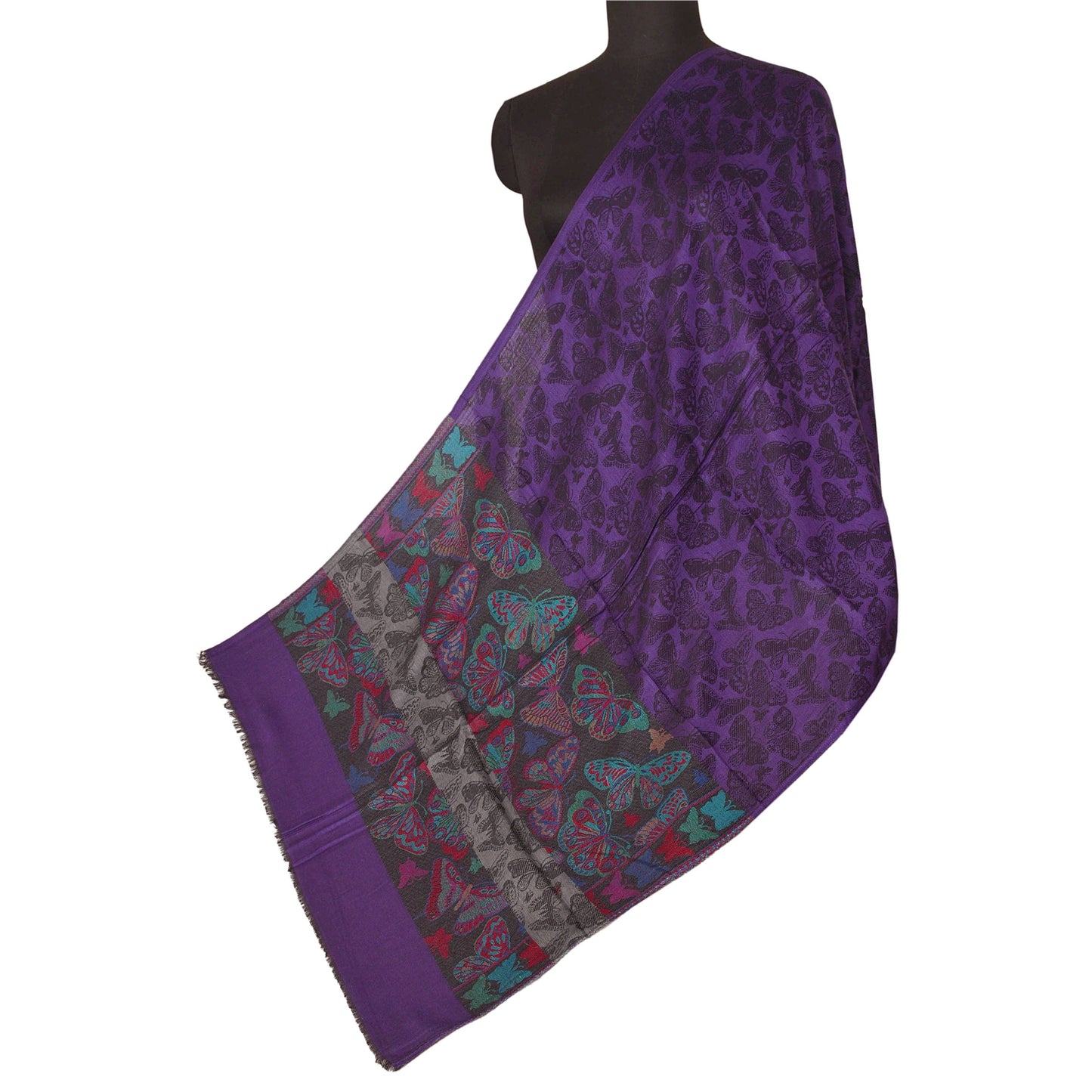 Sanskriti Vintage New Purple Shawl Viscose Butterfly Palla Woven Long Stole Warm Scarf