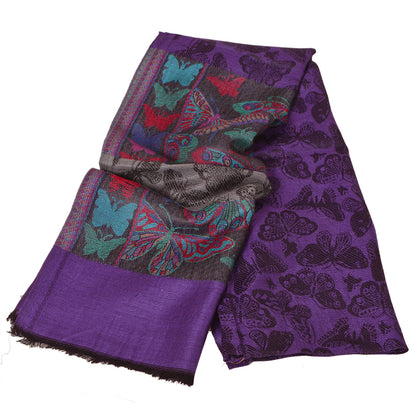 Sanskriti Vintage New Purple Shawl Viscose Butterfly Palla Woven Long Stole Warm Scarf