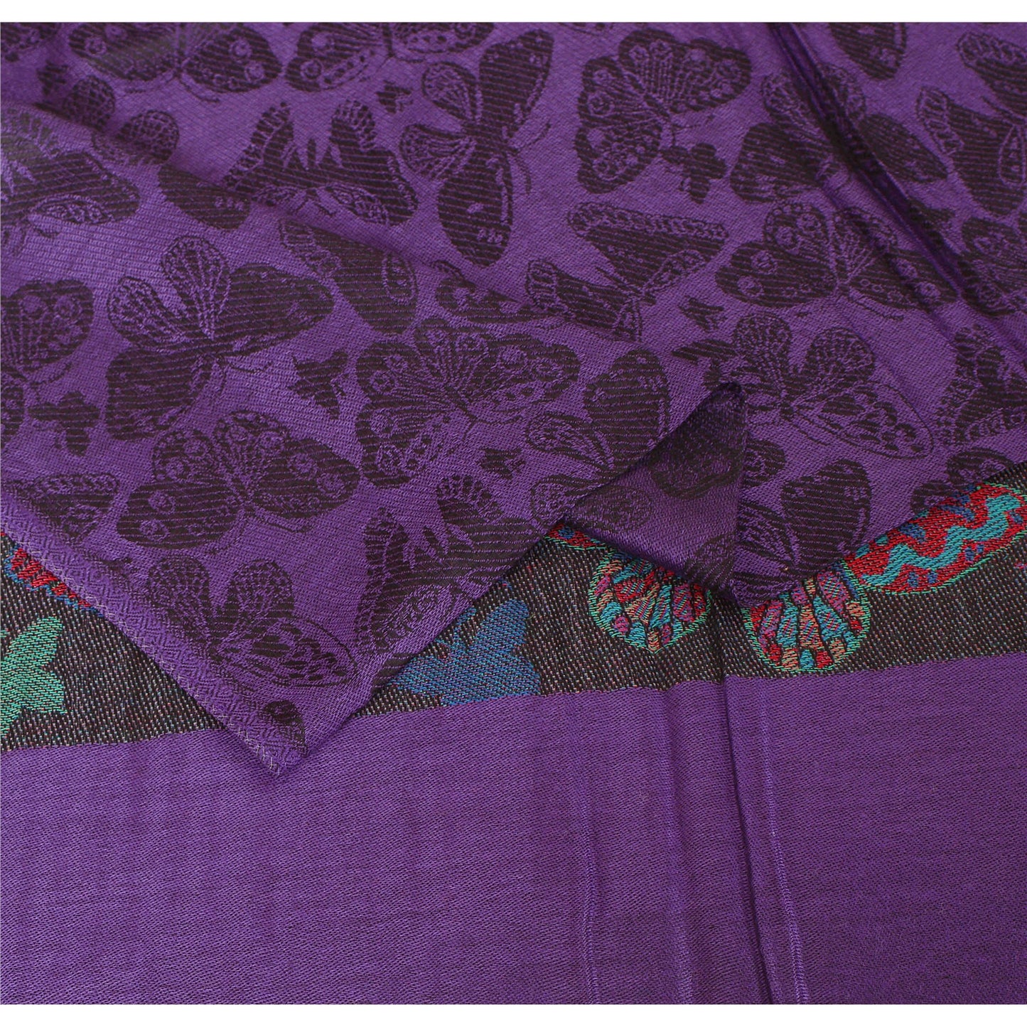 Sanskriti Vintage New Purple Shawl Viscose Butterfly Palla Woven Long Stole Warm Scarf