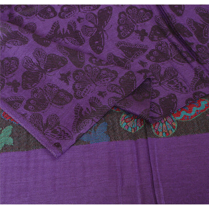 Sanskriti Vintage New Purple Shawl Viscose Butterfly Palla Woven Long Stole Warm Scarf