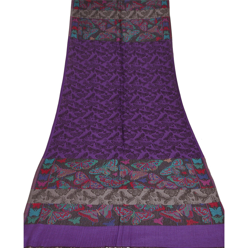 Sanskriti Vintage New Purple Shawl Viscose Butterfly Palla Woven Long Stole Warm Scarf