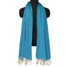 Load image into Gallery viewer, Sanskriti New Blue Shawl Viscose Reversible Woven Work Long Stole Soft Scarf
