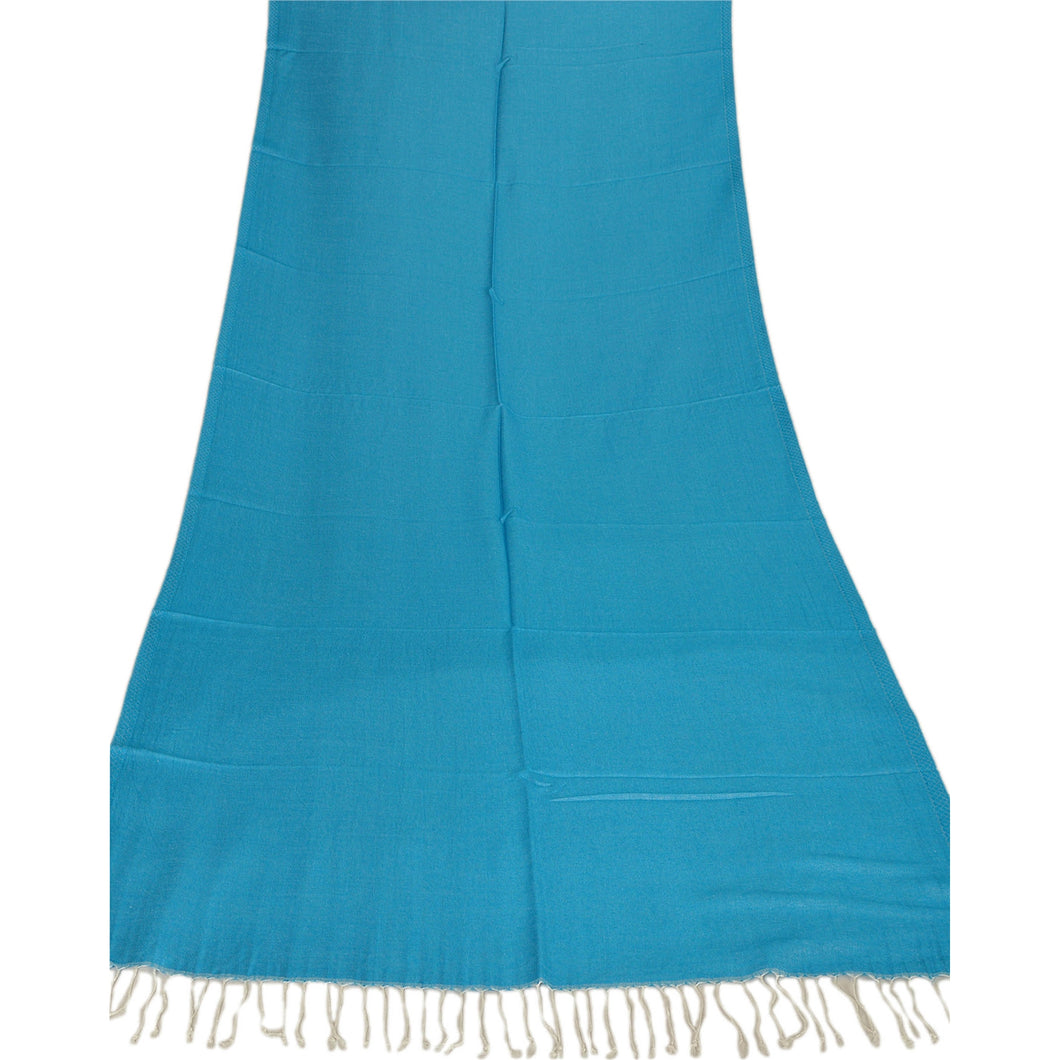 Sanskriti New Blue Shawl Viscose Reversible Woven Work Long Stole Soft Scarf