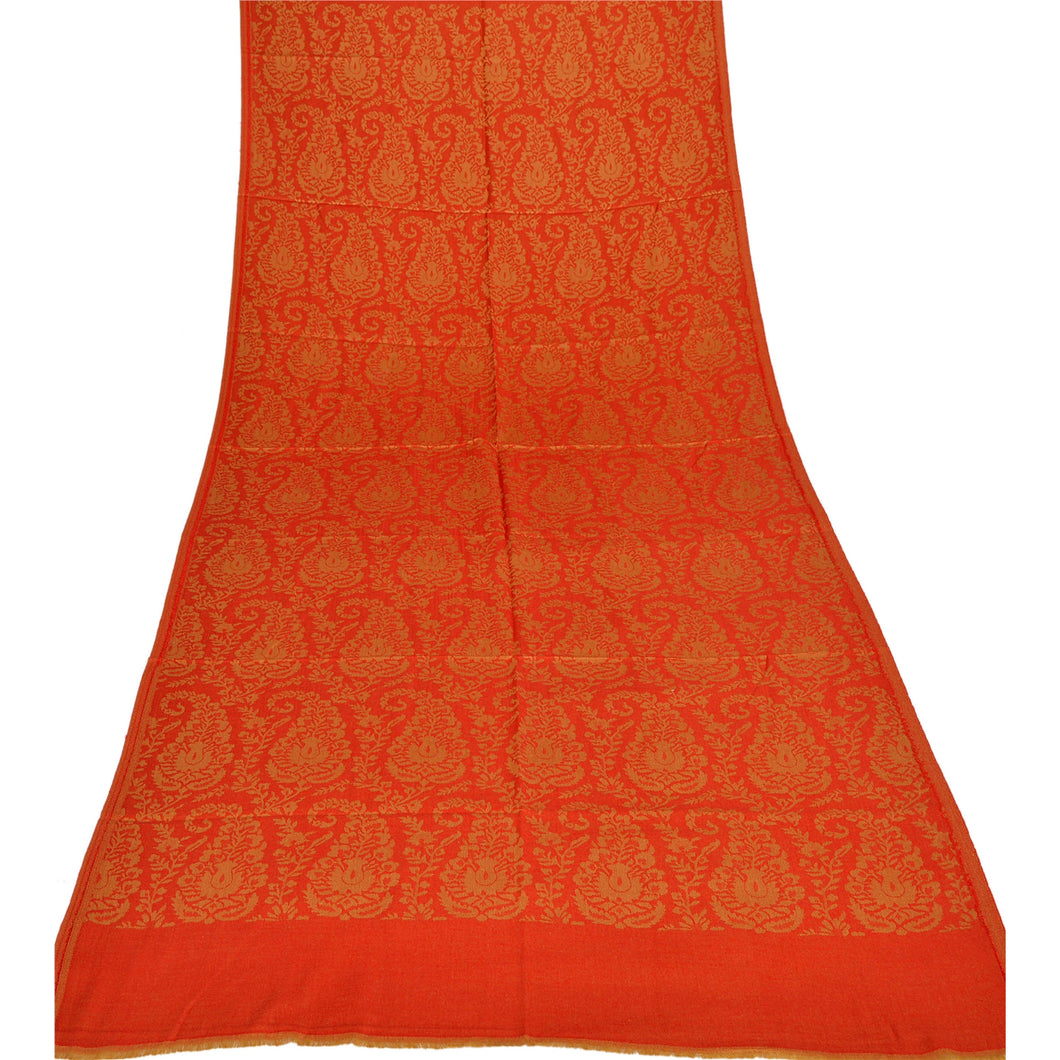 Sanskriti New Orange Shawl Viscose Phulkari Woven Work Long Stole Soft Scarf