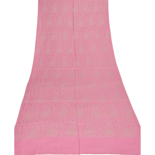 Sanskriti New Pink Shawl Viscose Phulkari Woven Work Long Stole Blødt tørklæde