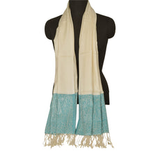 Load image into Gallery viewer, Sanskriti New Cream Shawl Silk Jacquard Woven Work Long Stole Soft Scarf Floral
