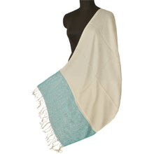 Load image into Gallery viewer, Sanskriti New Cream Shawl Silk Jacquard Woven Work Long Stole Soft Scarf Floral
