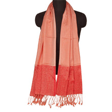 Load image into Gallery viewer, Sanskriti New Peach Shawl Silk Jacquard Woven Work Long Stole Soft Scarf Floral
