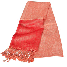 Load image into Gallery viewer, Sanskriti New Peach Shawl Silk Jacquard Woven Work Long Stole Soft Scarf Floral
