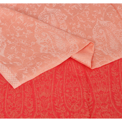 Sanskriti New Peach Shawl Silk Jacquard Woven Work Long Stole Soft Scarf Floral