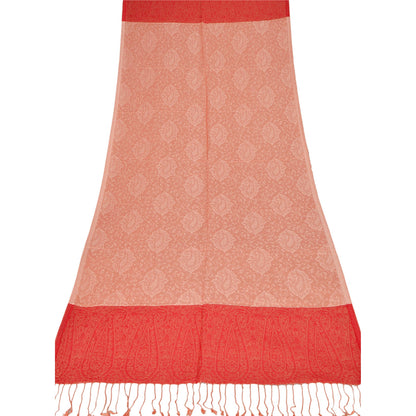 Sanskriti New Peach Shawl Silk Jacquard Woven Work Long Stole Soft Scarf Floral