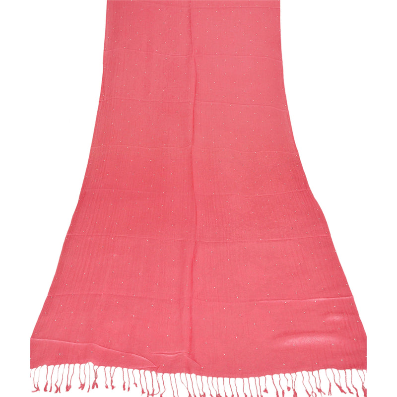 Sanskriti New Pink Shawl Viscose Sauroski Woven Work Long Stole Soft Scarf