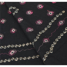 Load image into Gallery viewer, Sanskriti Vintage Black Woolen Shawl Hand Embroidered Ari Work Stole Soft Scarf
