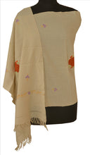 Load image into Gallery viewer, Multi Ari Zama Vintage Hand Embroidered Kashmiri Shawl Scarf Woolen Stole Cream
