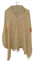 Load image into Gallery viewer, Multi Ari Zama Vintage Hand Embroidered Kashmiri Shawl Scarf Woolen Stole Cream
