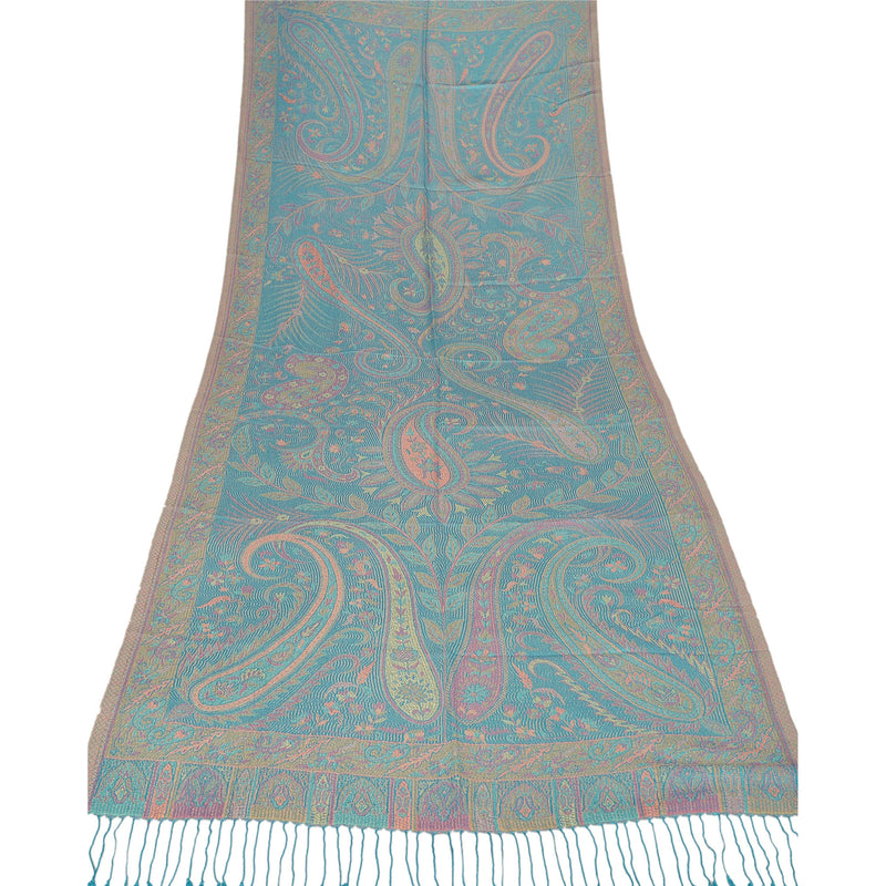 Sanskriti New Blue Shawl Silk Jamavar Woven Work Long Stole Soft Warm Scarf