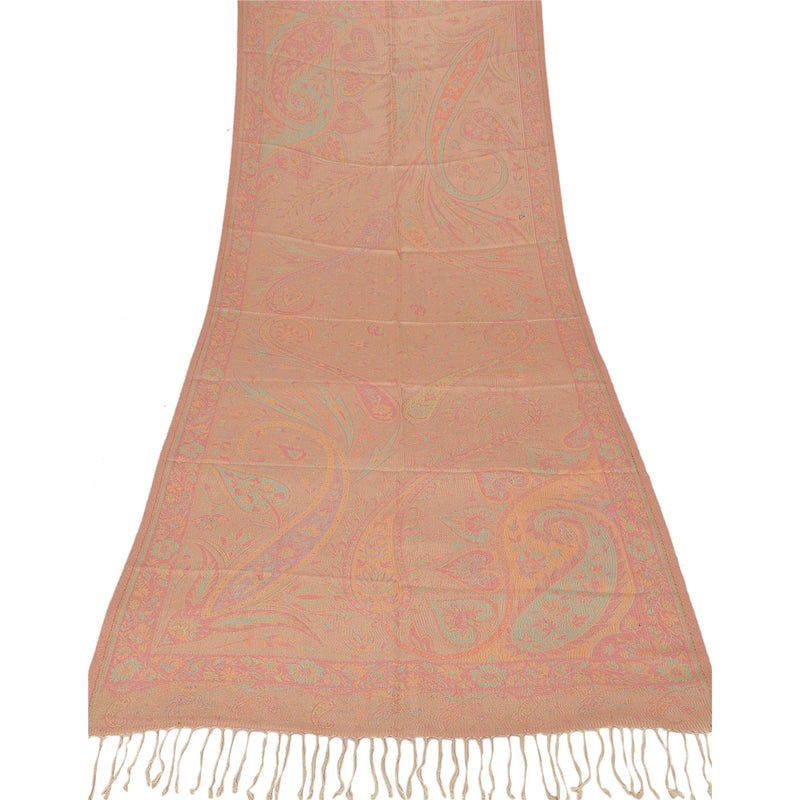 Sanskriti New Peach Shawl Silk Jamavar Woven Long Stole Soft Warm Scarf Floral