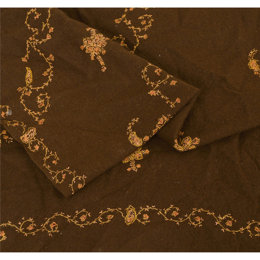 Sanskriti Vintage Brown Woolen Shawl Hand Embroidered Suzani Work Stole Scarf