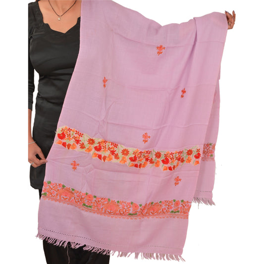 Sanskriti Vintage Hand Embroidered Ari Work Shawl Scarf Stole Floral Purple