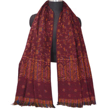 Load image into Gallery viewer, Sanskriti Vintage Red Woolen Shawl Woven Work Long Stole Soft Warm Scarf Floral
