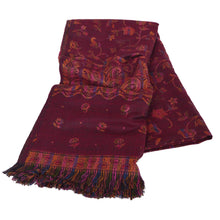 Load image into Gallery viewer, Sanskriti Vintage Red Woolen Shawl Woven Work Long Stole Soft Warm Scarf Floral

