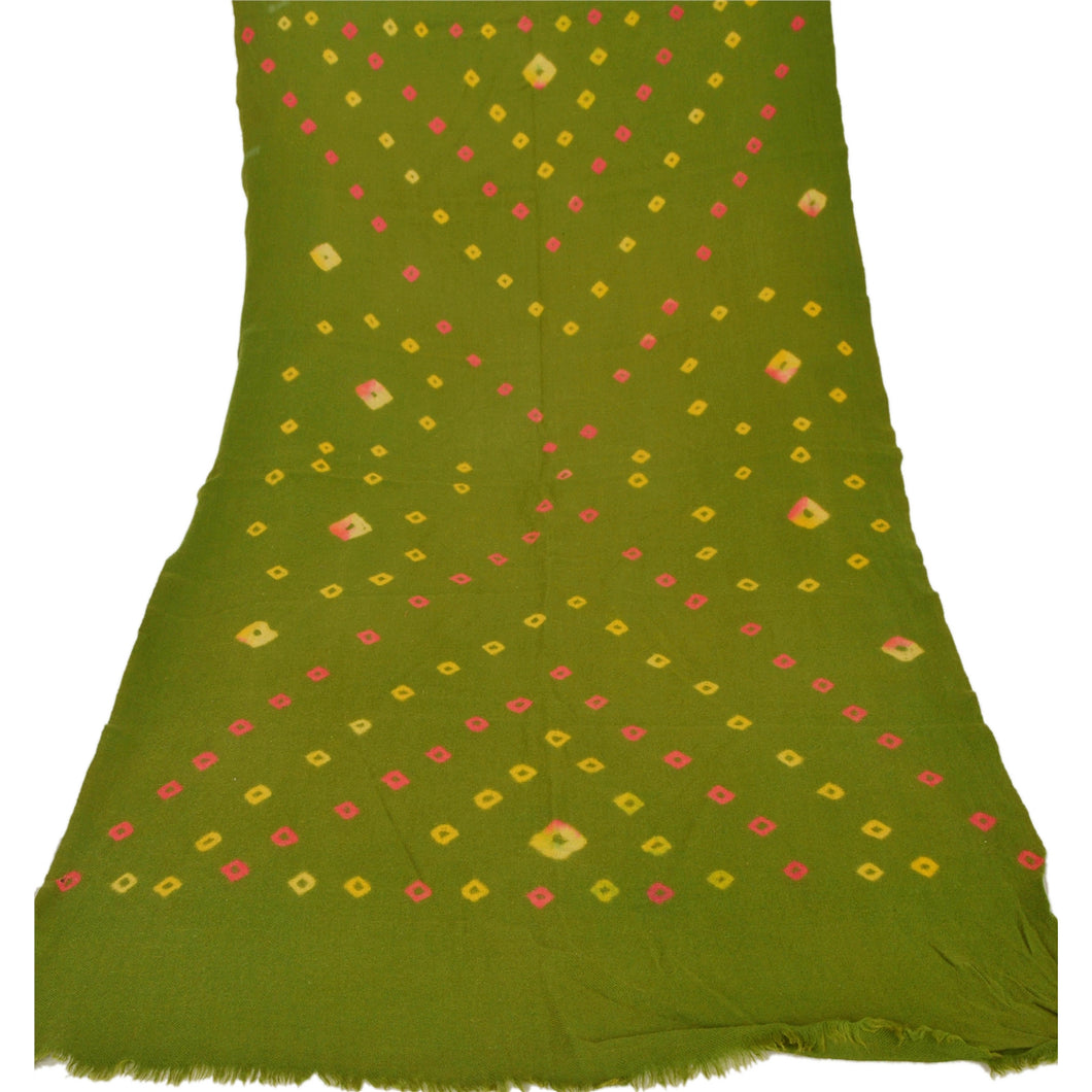 Sanskriti Vintage Green Woolen Shawl  Bandhani Work Long Stole Soft Scarf Floral