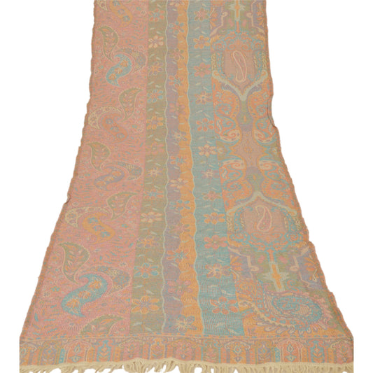 Sanskriti Vintage Multi Woolen Shawl Woven Work Long Stole Soft Scarf Floral