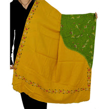 Load image into Gallery viewer, Sanskriti Vintage Yellow Woolen Shawl Hand Embroidered Long Stole Soft Scarf
