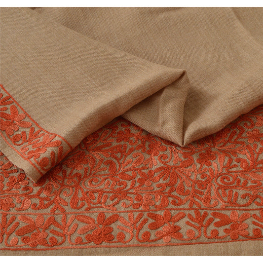 Sanskriti Vintage Cream Hand Embroidered Woolen Shawl Ari Work Stole Scarf