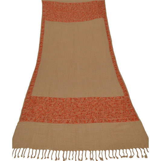 Sanskriti Vintage Cream Hand Embroidered Woolen Shawl Ari Work Stole Scarf